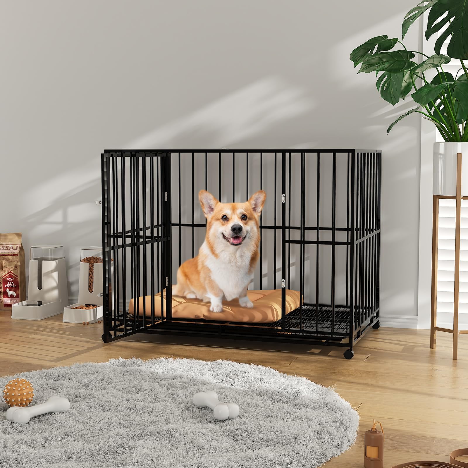 Heavy Duty Stainless Steel Dog Crate for Large Breeds – Escape-Proof, Chew-Resistant Kennel, Locking Wheels, Removable Tray, Collapsible, Furniture-Style, Indoor/Outdoor, XXL Secure, Size: 36 Inches