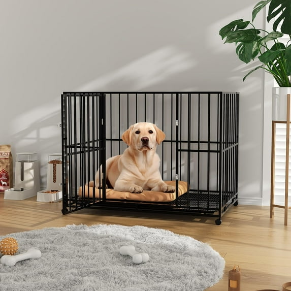 Heavy Duty Stainless Steel Dog Crate for Large Dogs - Indestructible & Escape-Proof Kennel with Locking Wheels - Collapsible, Chew-Resistant Indoor/Outdoor Cage with Easy-Clean Removable Tray XXL