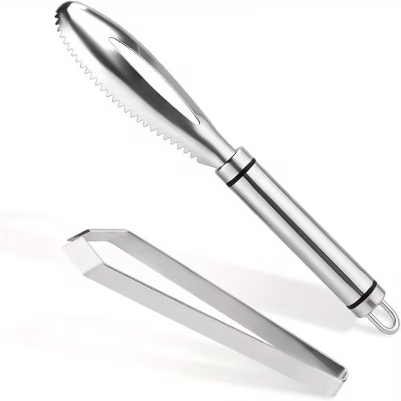 Heavy Duty Stainless Steel Fish Scaler and Seafood Knife Set - Professional Kitchen Tools for Home and Restaurant Use