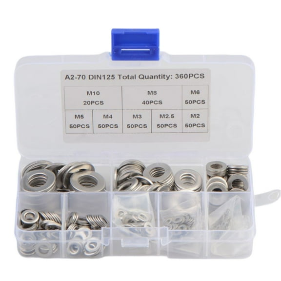 Heavy Duty Stainless Steel Flat Washers 360pc Assortment Set Multiple Sizes