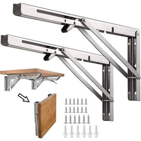 Heavy Duty Stainless Steel Foldable Brackets, Space Saving Wall Mountable for Various DIY Home Projects, Easy to Lock and Release, Rust Proof Material, Scratch Resistance,