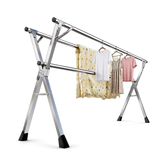 Joybos 79 inches Clothes Drying Rack, Adjustable & Foldable Laundry Drying Rack Stainless Steel with 20 Hooks & 12 Clips