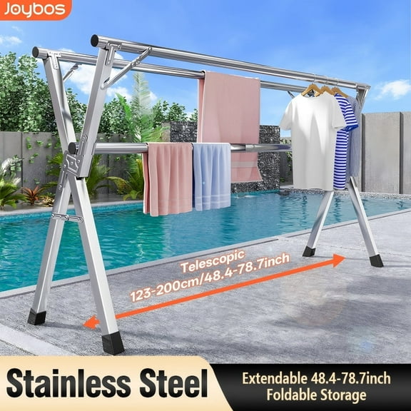 Joybos 79 inches Clothes Drying Rack, Adjustable & Foldable Laundry Drying Rack Stainless Steel with 20 Hooks & 12 Clips