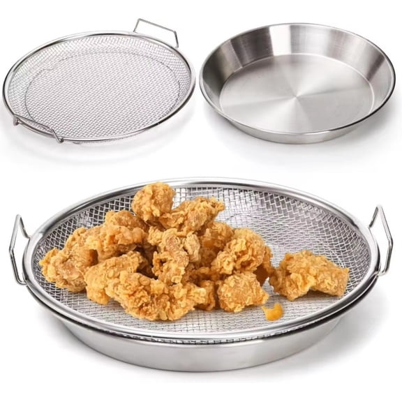Heavy Duty Stainless Steel Frying Rack with Tray, Foldable Mesh Basket for Oil Draining and Kitchen Use