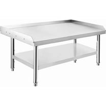 Heavy Duty Stainless Steel Grill Stand Table, Adjustable Legs, 2" Edge Baffle, 48x30x24in, 1000lb Top Shelf, Commercial Kitchen, Silver