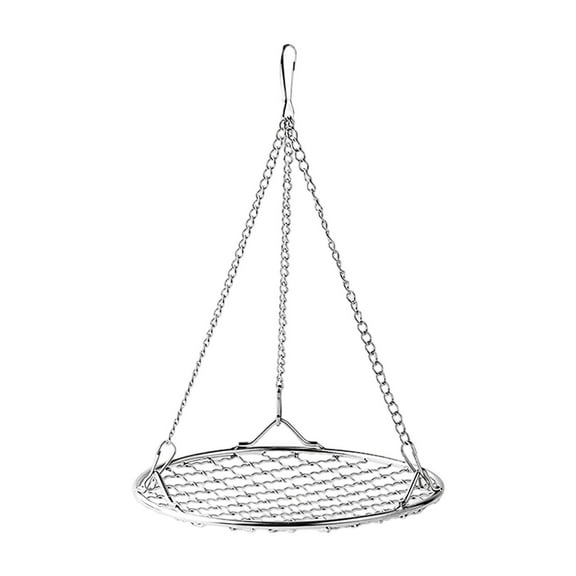 Heavy Duty Stainless Steel Hanging Grill Basket, Outdoor BBQ Mesh Grate with Chains for Camping, Picnic, Fire Pit Cooking, 15 Inch Diameter