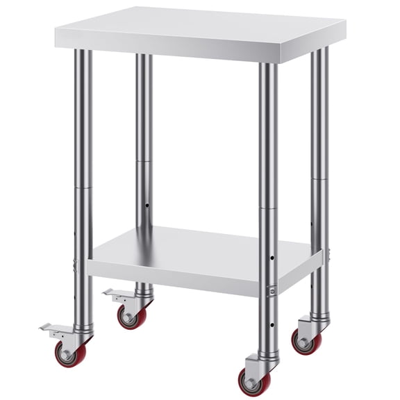 Commercial-Grade Stainless Prep Table, 24"x18"x34" with 4 Wheels, 700 lb Load, Adjustable Height for Food Service