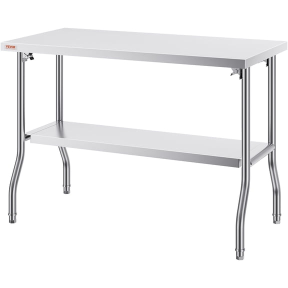 Stainless Steel Work Table 48x24 Inch Folding Commercial Kitchen Prep Table, Heavy Duty 300lbs Load, Silver Kitchen Island Workstation