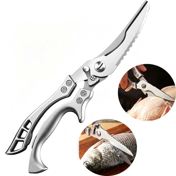 Heavy Duty Stainless Steel Kitchen Shears - Multipurpose Poultry Shears for Bone and Meat - Ergonomic Full Steel Handle
