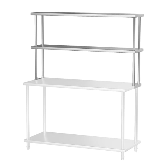 Heavy Duty Stainless Steel Laboratory Workbench – Double Overshelf, Adjustable 2-Tier 60x12 in Table – High Load Capacity, Easy to Assemble & Clean – Ideal