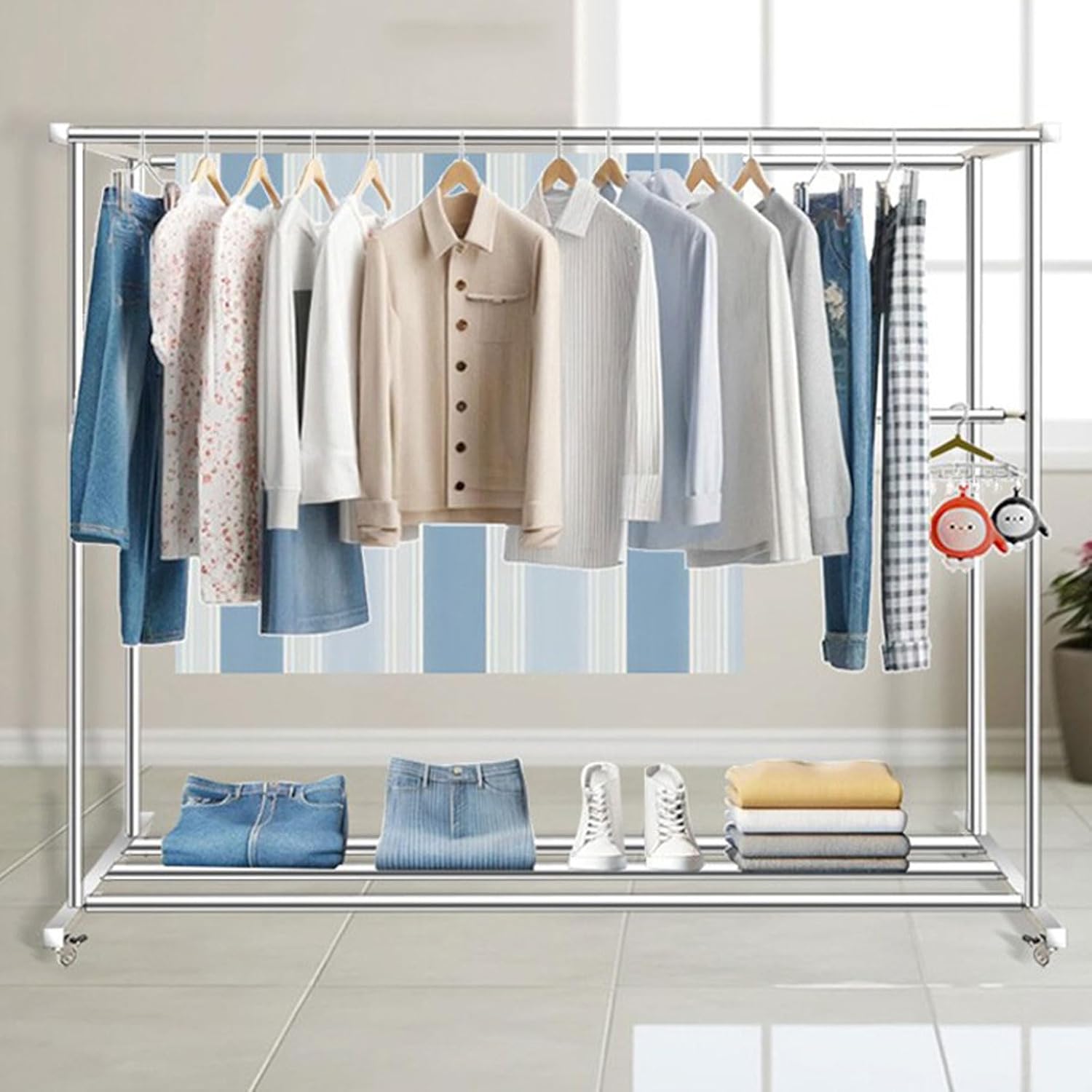 Heavy-Duty Stainless Steel Laundry Drying Rack with Locking Casters ...