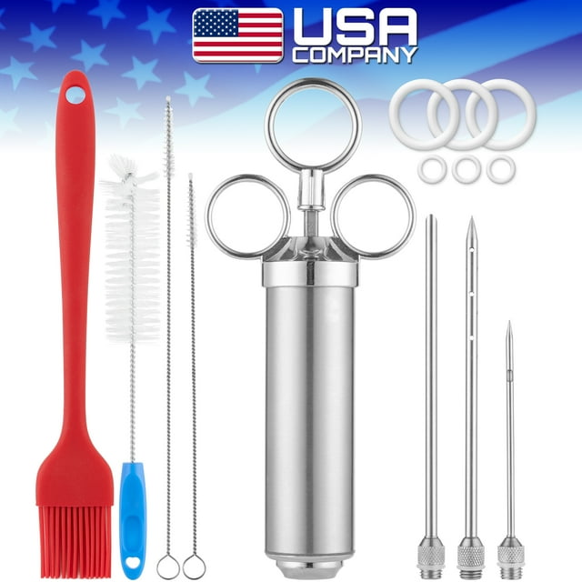Heavy Duty Stainless Steel Marinade Injector Syringe for Meat, Flavor Injection Kit for BBQ by