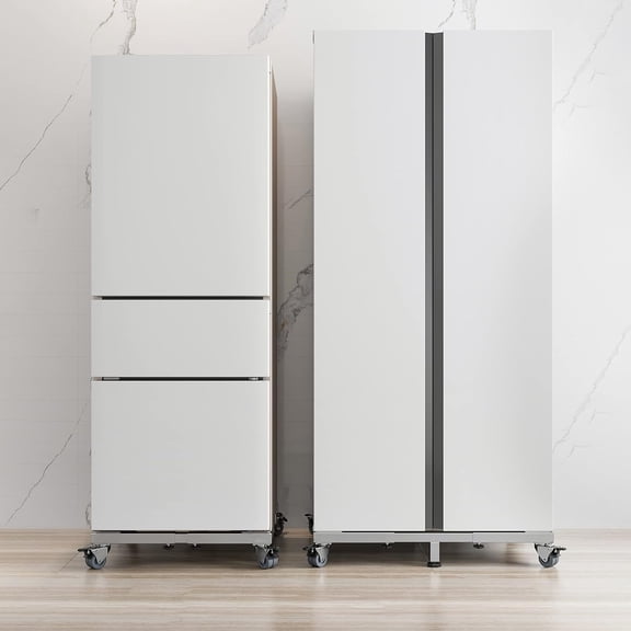 Heavy Duty All Stainless Steel Mobile Fridge Stand Base, Washing Machine Stand with Wheels, Adjustable Furniture Dolly for Washer, Refrigerator and DryerLarge)