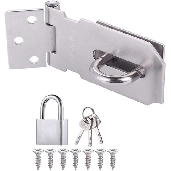 Heavy-Duty Stainless Steel Padlock Hasp with Key Waterproof Door Latch Lock for Garden Gates, Sheds, Patios, Bedrooms, Garages Includes Padlock, Screws, Easy Installation
