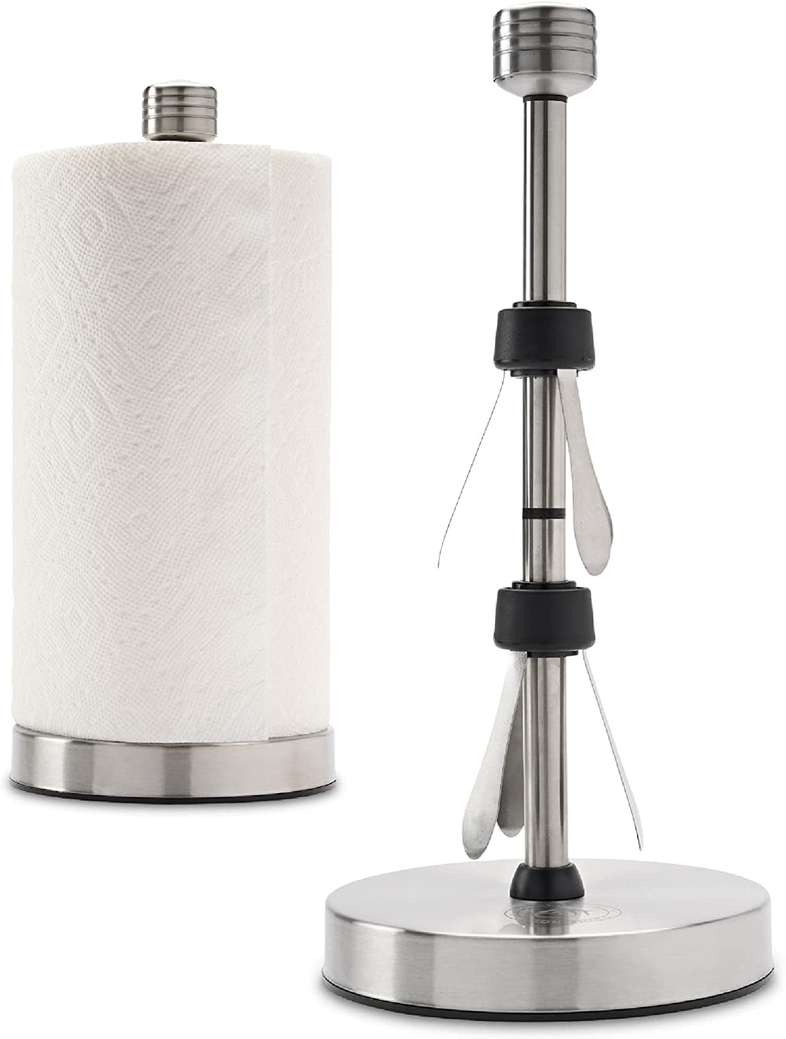 Heavy-Duty Stainless Steel Paper Towel Holder - Easy One-Handed Tear with Suction Cups - Modern Weighted Standing Countertop Dispenser for Kitchen - Holds All Paper Towel Rolls, Gold