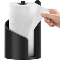 Heavy-Duty Stainless Steel Paper Towel Holder Mountain Paper Towel Holder Wood Round Base Paper Towel Holder One Handed for Kitchen Holds All Paper Towel Rolls