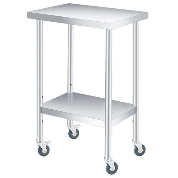 Heavy Duty Stainless Steel Patio Side Table Double Layer Design Adjustable Undershelf Easy to double layer wheels 14x24x35in