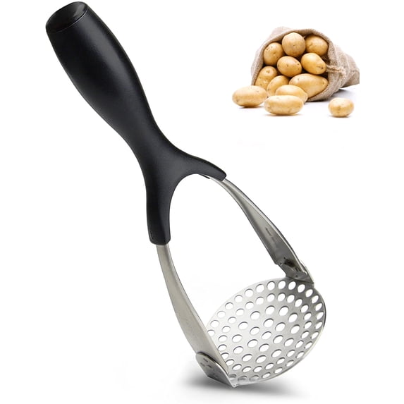 Heavy Duty Stainless Steel Potato Masher Kitchen Tool with Foldable Fine-grid Mashing Plate for Vegetables and Fruits