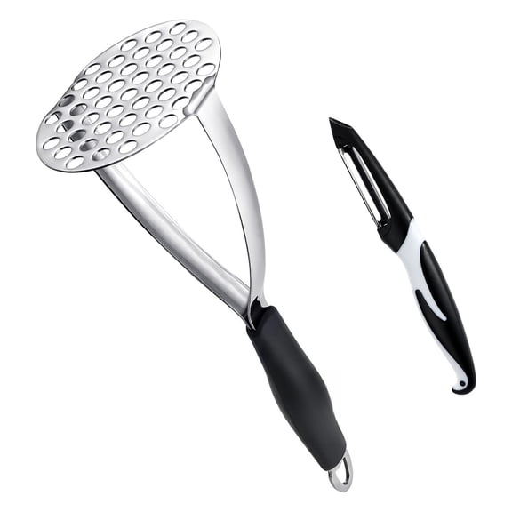 Heavy Duty Stainless Steel Potato Masher, Professional Integrated Masher Kitchen Tool & Food Masher/Potato Smasher with Silicone Handle, Perfect for Bean, Vegetable, Fruits, Avocado, Meat