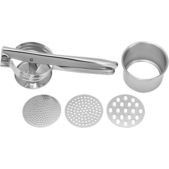 Heavy-Duty Stainless Steel Potato Ricer & Masher - 3-in-1 Manual Food Press Tool - Professional Kitchen Gadget for Creamy Mash, Veggies, and Fruit Puree