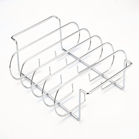 Heavy-Duty Stainless Steel Rib Rack Holds 4 Rows of Ribs, Portable BBQ Tool for Grill, Smoker and Bonfire, Great for Ribs, Steak, Chicken and Fish