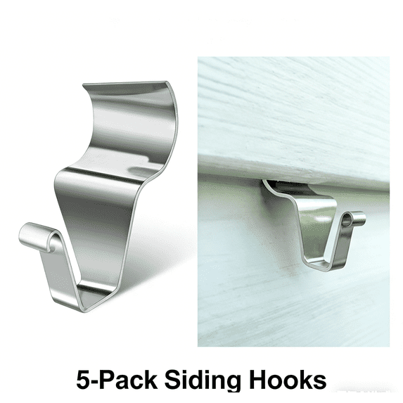 Heavy Duty Stainless Steel Siding Hooks for Hanging Outdoor Decorations | No Tools Installation | Vinyl Siding Clips for Lights & Wreaths | 5-Pack or 10-Pack
