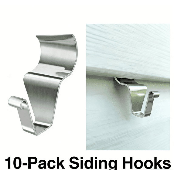 Heavy Duty Stainless Steel Siding Hooks for Hanging Outdoor Decorations | No Tools Installation | Vinyl Siding Clips for Lights & Wreaths | 5-Pack or 10-Pack Options