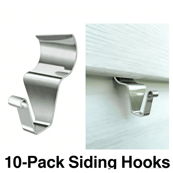 Heavy Duty Stainless Steel Siding Hooks for Hanging Outdoor Decorations | No Tools Installation | Vinyl Siding Clips for Lights & Wreaths | 5-Pack or 10-Pack Options