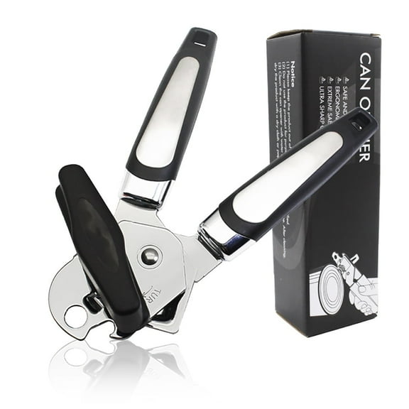 Heavy Duty Stainless Steel Smooth Edge Manual Can Opener & Bottle Opener , Soft Handle, Rust-Proof Oversized Turn Knob, Multifunctional Kitchen Tool, BlackSingle.