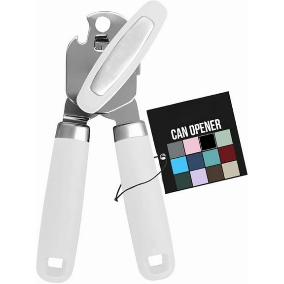 Heavy Duty Stainless Steel Smooth Edge Manual Can Opener and Bottle Openers, Soft Comfortable Handle, Oversized Handheld Turn Knob, US Designed Multifunctional Kitchen Tool, Black