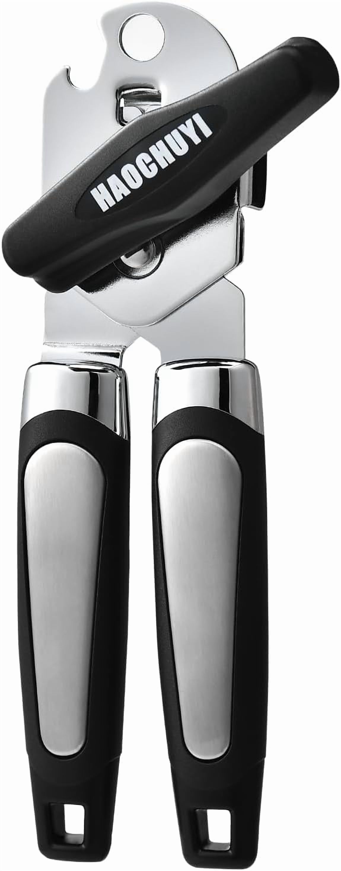Heavy Duty Stainless Steel Smooth Edge Manual Can Opener and Bottle Openers, Soft Ergonomic Handle, Oversized Handheld Easy Turn Knob, Multifunctional Kitchen Tool, Black
