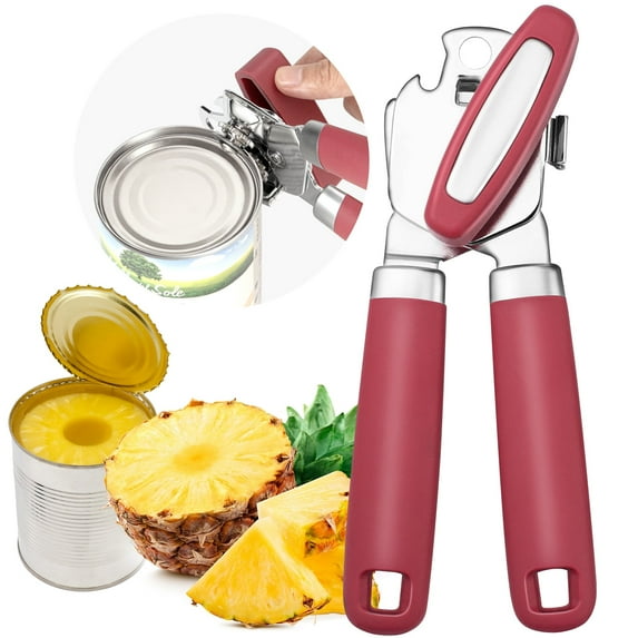 Heavy Duty Stainless Steel Smooth Edge Manual Hand Held Can Opener With Soft Touch Handle, Rust Proof Oversized Handheld Easy Turn Knob, Kitchen Accessories, Home Kitchen Items
