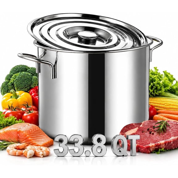 Heavy Duty Stainless Steel Stock Pot with Lid, 9.5-74 QT Tri-Ply Base Large Induction Cooking Soup Pot, Commercial Grade Saucepot for Seafood Boil, Canning, Tamale, Lobster
