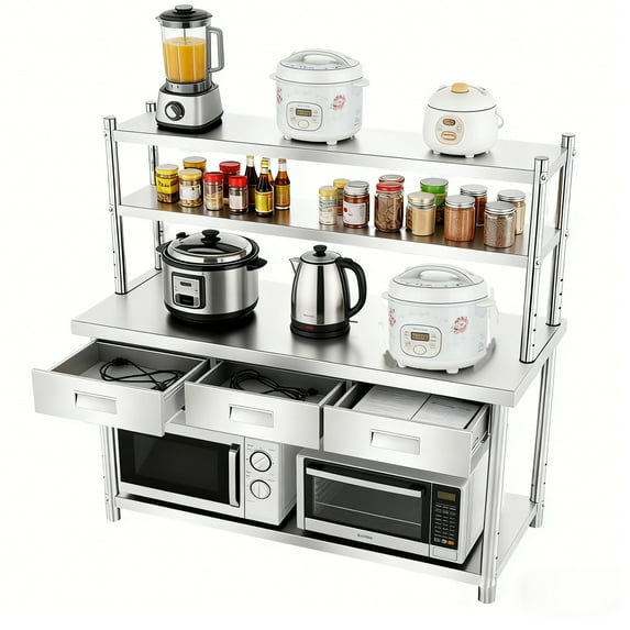 Heavy-Duty Stainless Steel Table with 72" X 12" Shelf & 3 Drawers, Open Base Stainless Steel Table, 72" X 24" Commercial Work Table for Catering Business & Garage