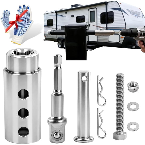 Heavy Duty Stainless Steel Trailer Jack Electric Drill Adapter with 1/2 to 1 Inch Socket, Power Crank Drive Tool for RV Camper, Utility and Dump Trailers Landing Gear (1 Set)