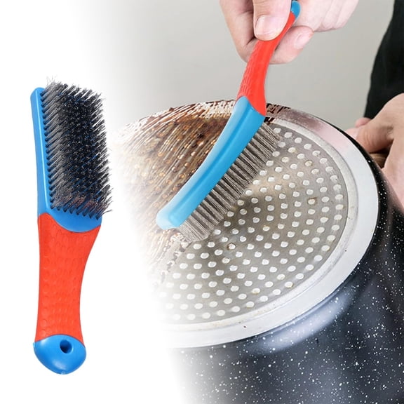 Heavy Duty Stainless Steel Wire Brush for Metal Cleaning with Rubber Handle for Workshop and Industrial Use, 6.3 inch, Black