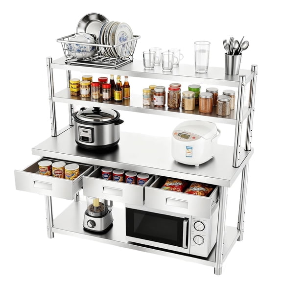 Heavy-Duty Stainless Steel Work Table, 72" X 24" Metal Table Prep Table, Worktable with 72" X 12" Shelf & 3 Drawers for Restaurant Kitchen Garage