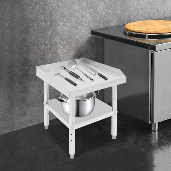 Heavy Duty Stainless Steel Workbench, Double-Tier Garage Work Table with Adjustable Feet 24x24x25in 200kg