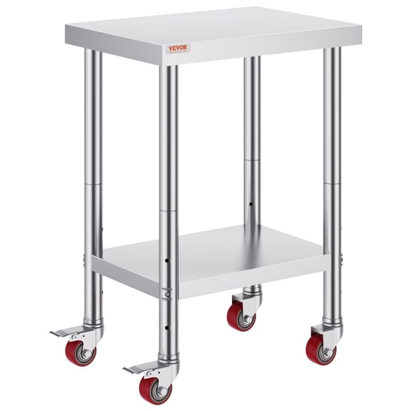 Heavy Duty Stainless Steel Worktable 3-Tier Adjustable Shelf & 4 Casters with Brake - 24x18 Inch Commercial Food Prep Station