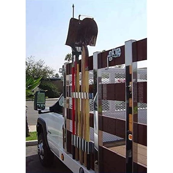 Heavy Duty Stake Bed Mount - Garden Tool Holding Rack for Rake, Shovel, Etc. - Landscaper, Gardener & Contractor - Commercial Grade Flatbed Truck & Trailer Mounted Steel Tool Rack (Stake Bed Mount)