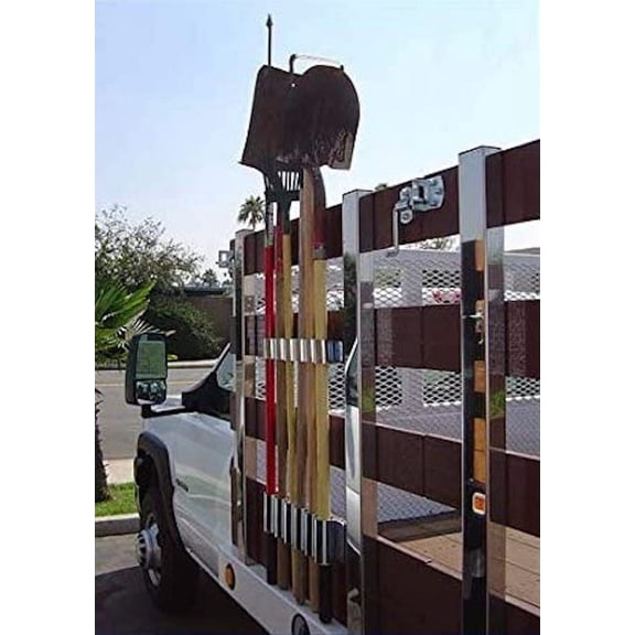Heavy Duty Stake Bed Mount - Garden Tool Holding Rack for Rake, Shovel, Etc. - Landscaper, Gardener & Contractor - Commercial Grade Flatbed Truck & Trailer Mounted Steel Tool Rack (Stake Bed Mount)