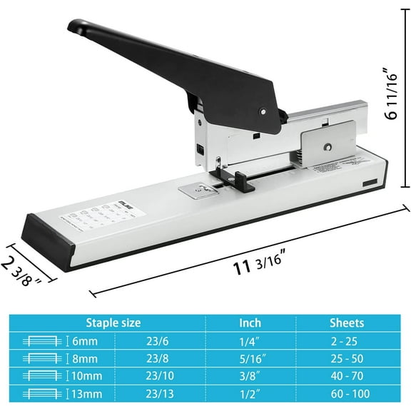 Heavy Duty Stapler with 2000 , 100 Sheets Capacity, Jam  Manual Office Stapler, Metal, Includes 23/8 & 23/13