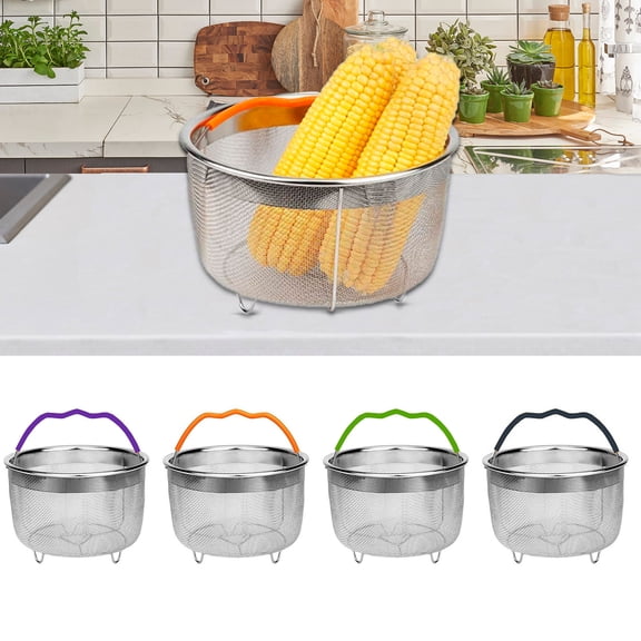 Heavy-Duty Steamer Basket Insert for Pots & Pressure Cookers, Stainless Steel Vegetable Egg Pasta Strainer with Silicone Handle - Universal Fit Kitchen Accessory for Healthy Cooking