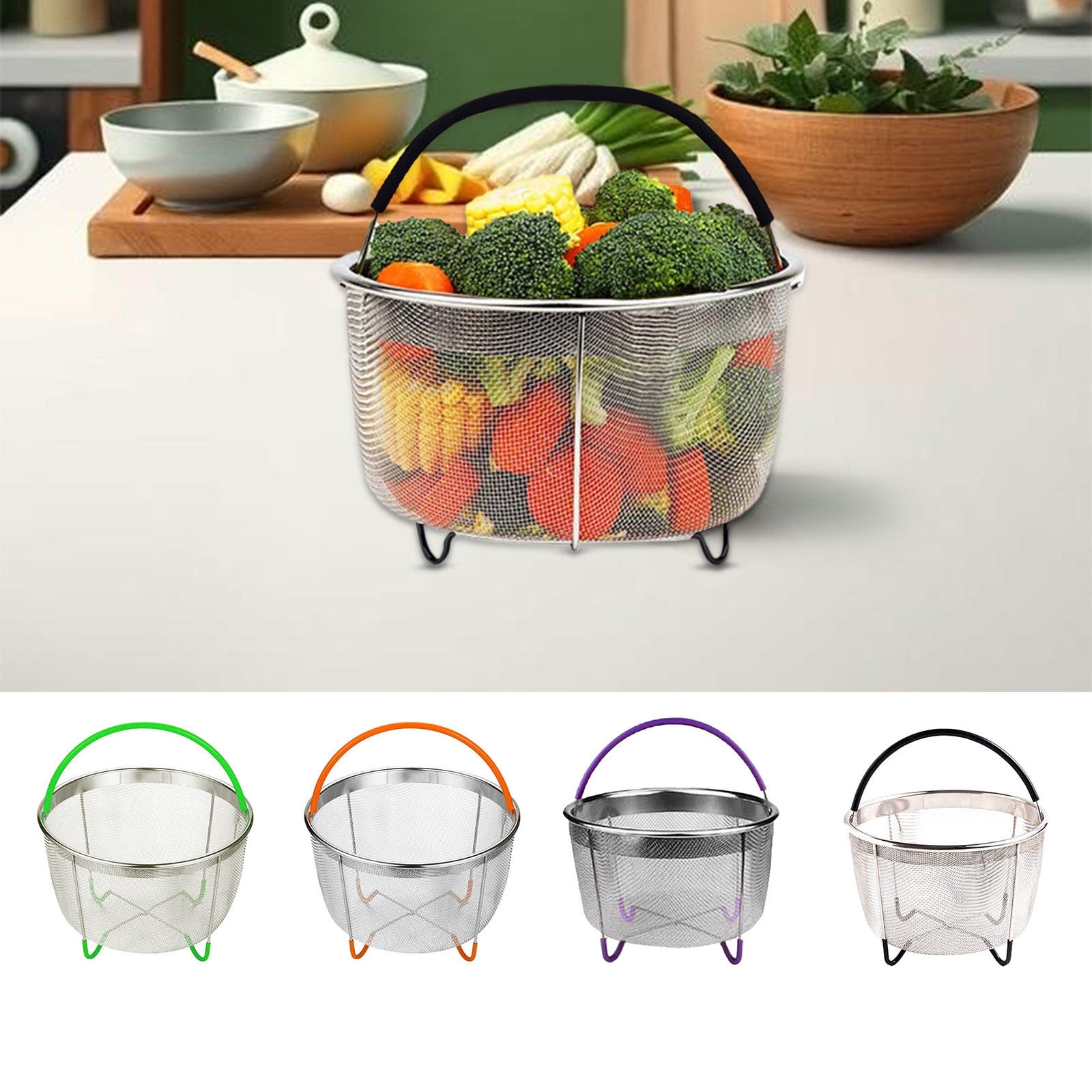 Heavy-Duty Steamer Basket Insert for Pots & Pressure Cookers, Stainless Steel Vegetable Egg Pasta Strainer with Silicone Handle - Universal Fit Kitchen Accessory for Healthy Cooking