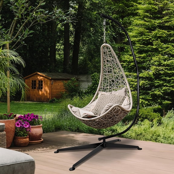 Heavy Duty Steel C-Frame Hammock Stand for Swing Chair Indoor Outdoor with X-Shape Base and 360 Rotation
