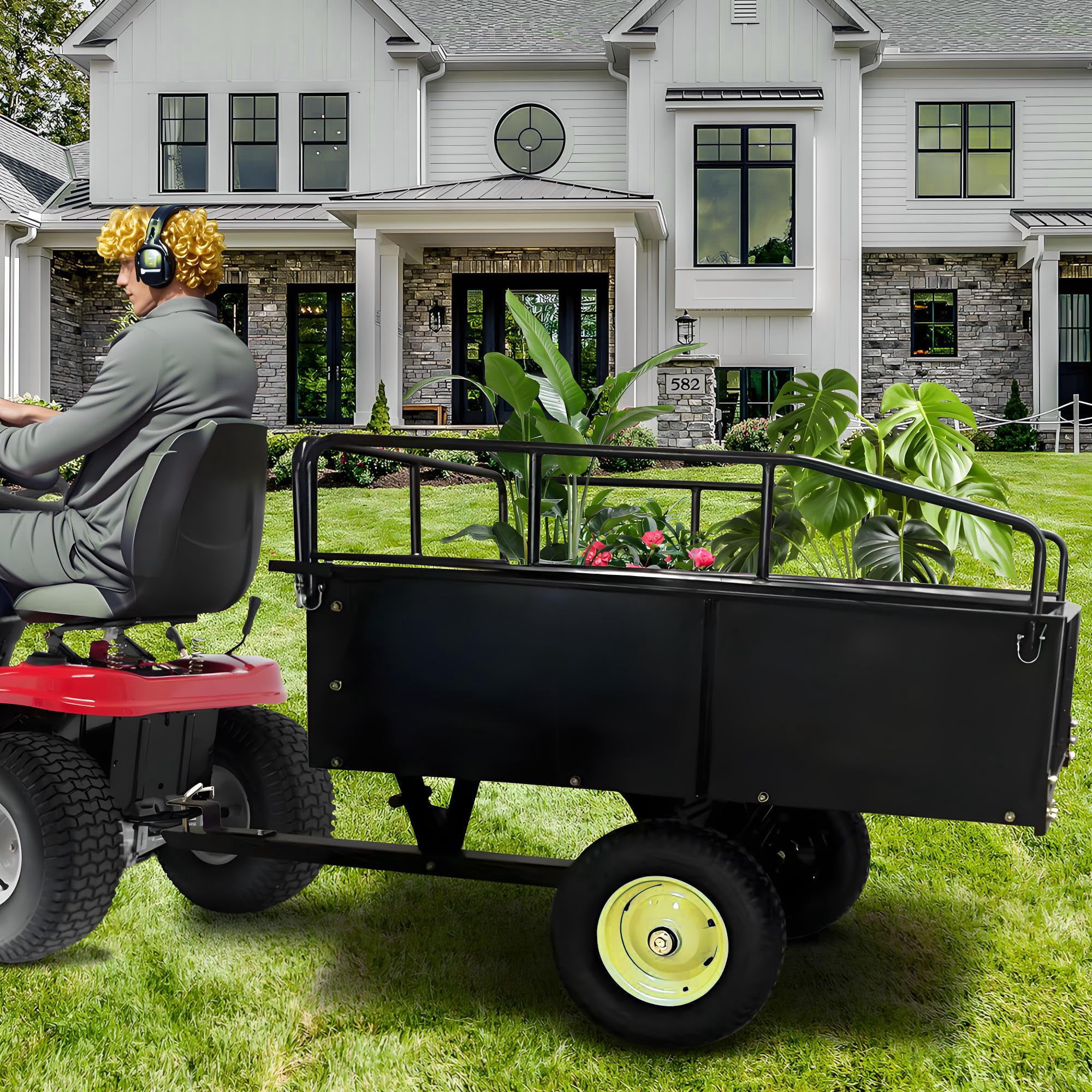 Heavy Duty Steel Dump Cart, 15 Cubic Feet Tow Behind Garden Trailer ...