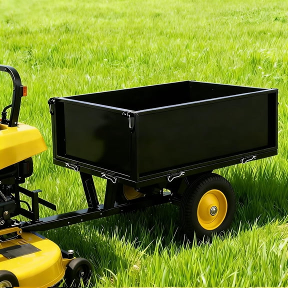Heavy Duty Steel Dump Cart, 500 lbs Capacity – 12 Cu.Ft, Removable Tailgate, Sturdy Wheels – Ideal for Lawn Mower, Tractor, Yard, and Landscaping – Black Body, Yellow Wheels