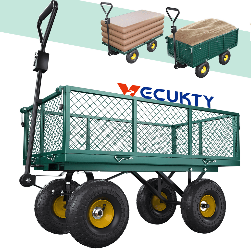 Heavy Duty Steel Dump Garden Cart with Liner, Vecukty Outdoor Utility