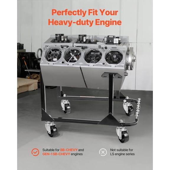 Heavy-Duty Steel Engine Stand with 4 Swivel Casters - 750 LBS Motor Hoist Dolly for Auto Shop