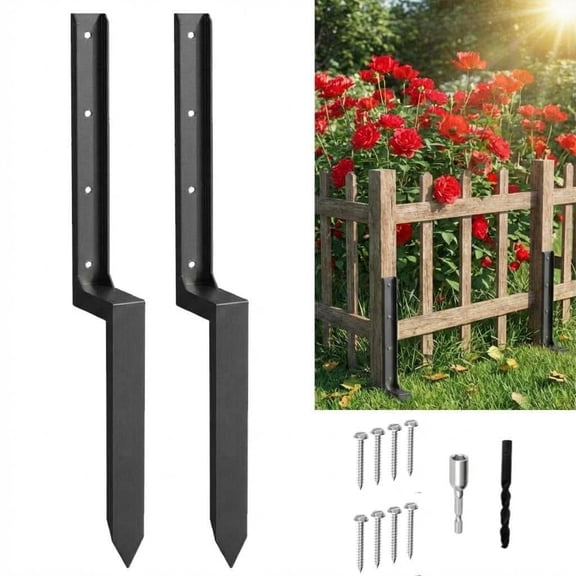 Heavy Duty Steel Fence Post Repair Kit, 34" Ground Spike for Leaning/Broken Wood Posts, Set of 2